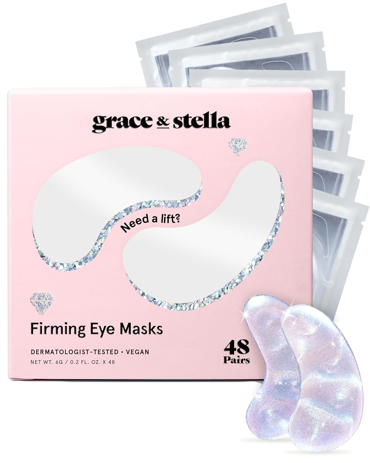 grace & stella Peptide Under Eye Patches with Niacinamide & Rice Extract - Firming Eye Masks for Dark Circles and Puffiness - Gel Mask for Firmer-Looking Skin - Vegan, Cruelty-Free (White, 48 Pairs)