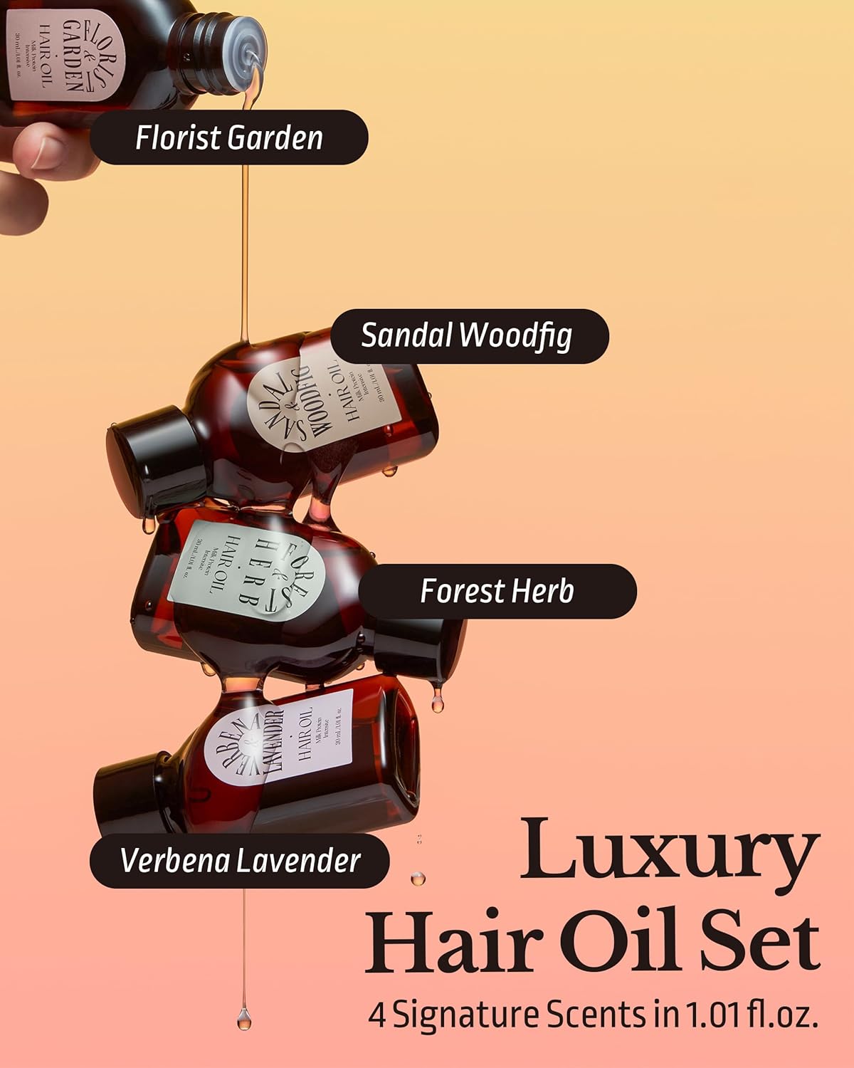 ODID Milk Protein Intensive Hair Oil Trial Kit - 4 Scents x 1.01 fl.oz. - Argan Oil & Milk Protein Hair Treatment Set - Moisturizing Lightweight Formula for Shine, Curl Definition & Frizz Control