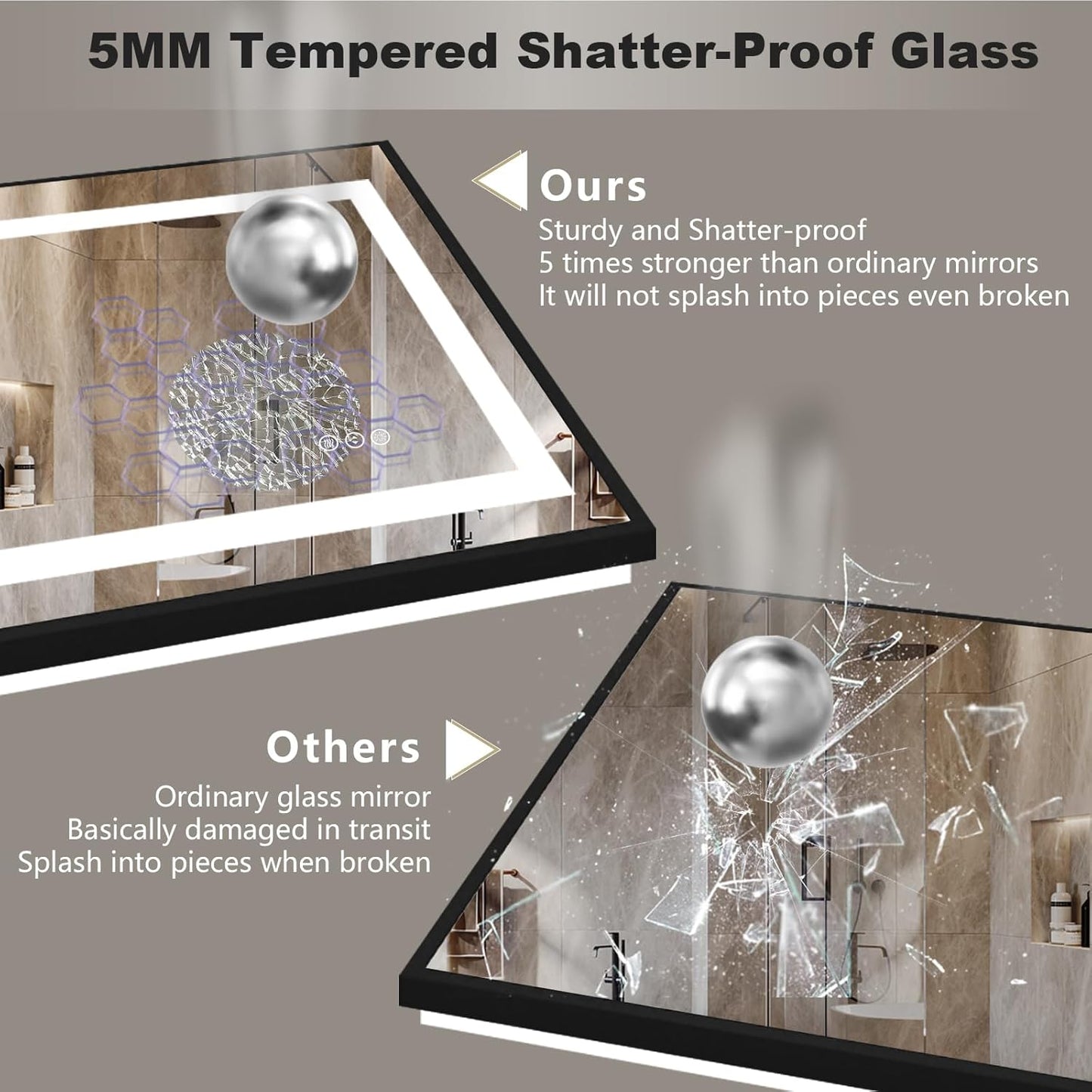 OKPAL 72x36 LED Bathroom Mirror, Lighted Bathroom Mirrors with Black Frame, Large Lighted Vanity Mirror, Dimmable, Anti-Fog, Memory, Shatterproof, Front and Backlit