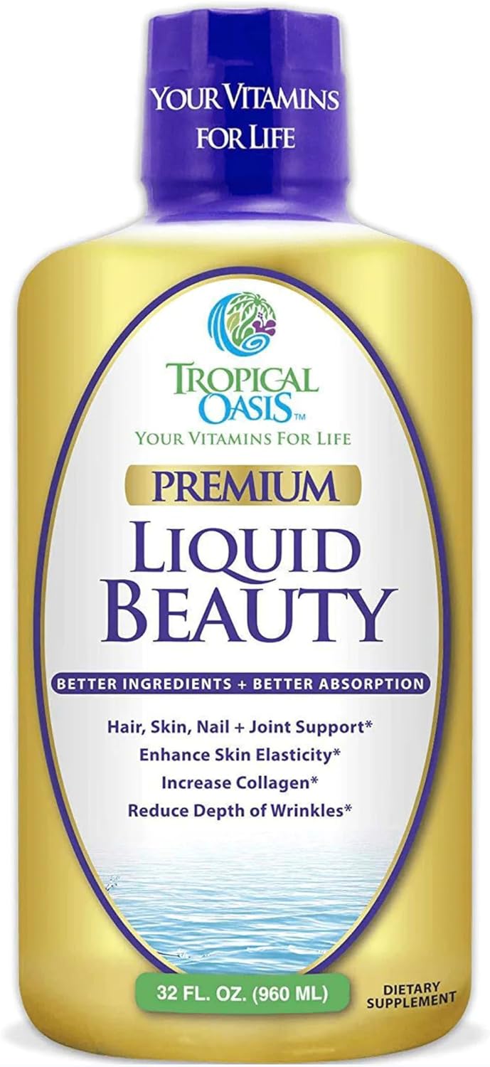 Tropical Oasis - Liquid Beauty | Supplement for Hair, Skin, & Nail Growth - Biotin + Hydrolyzed Collagen (32 Servings)