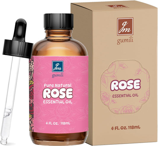Rose Essential Oil 4 Oz, 100% Pure Natural Rose Oil for Diffuser, Skin, Hair, Body, Face Care, Perfume DIY