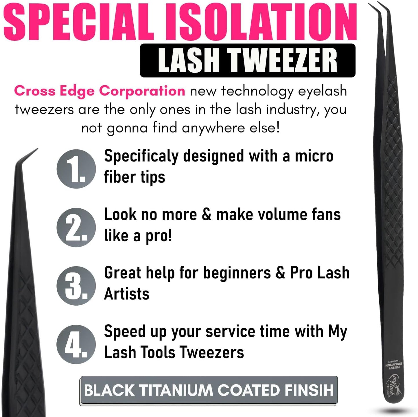 Isolation Tweezer for Eyelash Extensions – 14cm Curved Degree, Japanese Stainless Steel, Best for Individual Isolation & Classic Lashes, Eyelash Twisers (Black)