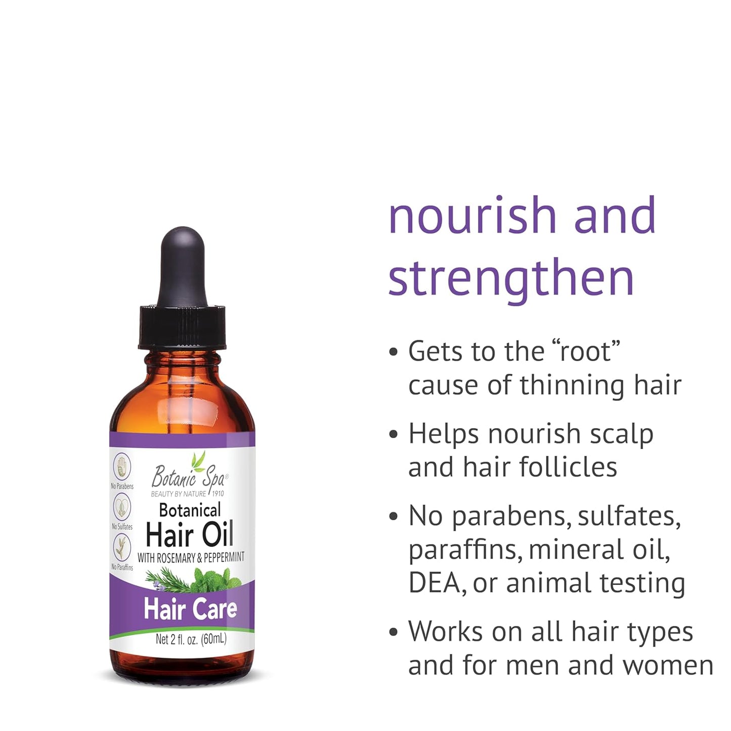 Botanical Hair Oil with Rosemary and Peppermint – Nourish and Strengthen 2 fl. oz.