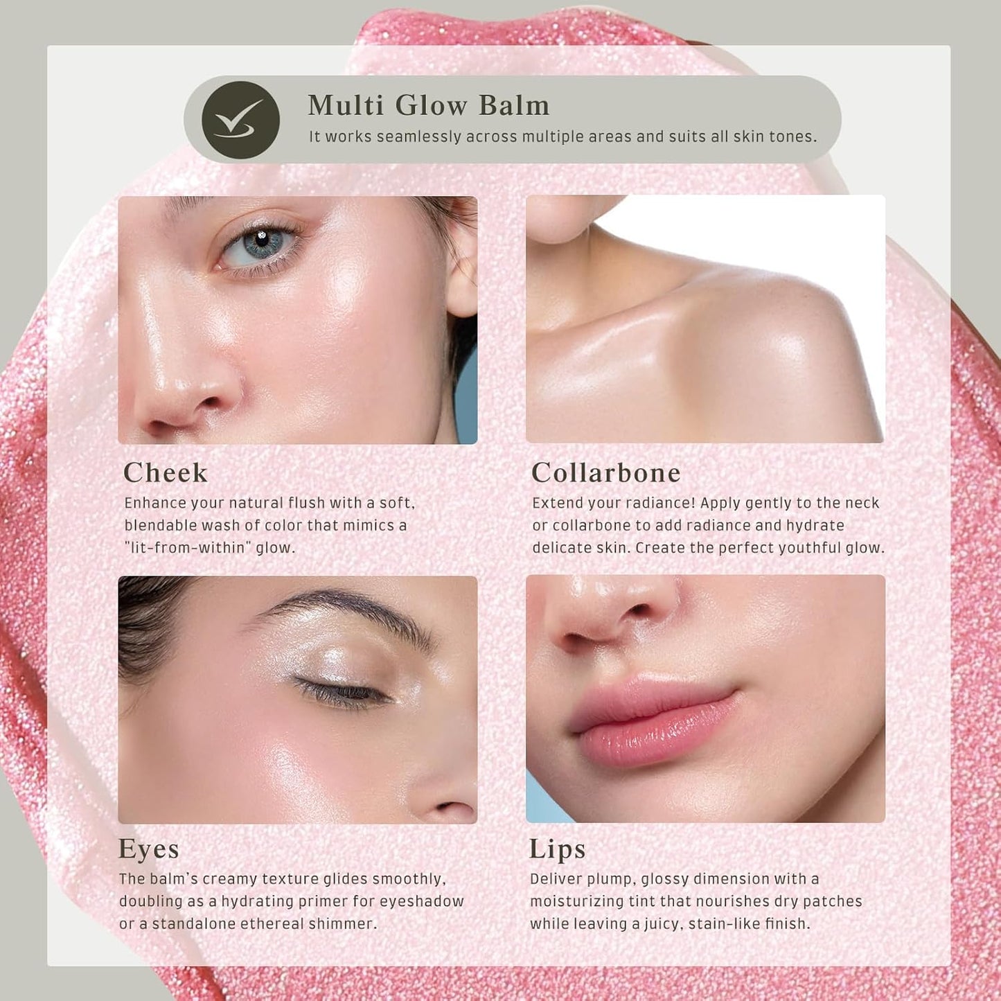 Multi Glow Balm, Cream Blush for Cheeks, Blush Balm Face Makeup, Radiant Finish, Hydrating, Creamy, Lightweight & Blendable Color, Face Makeup, 0.63 Oz (Peony Garden)