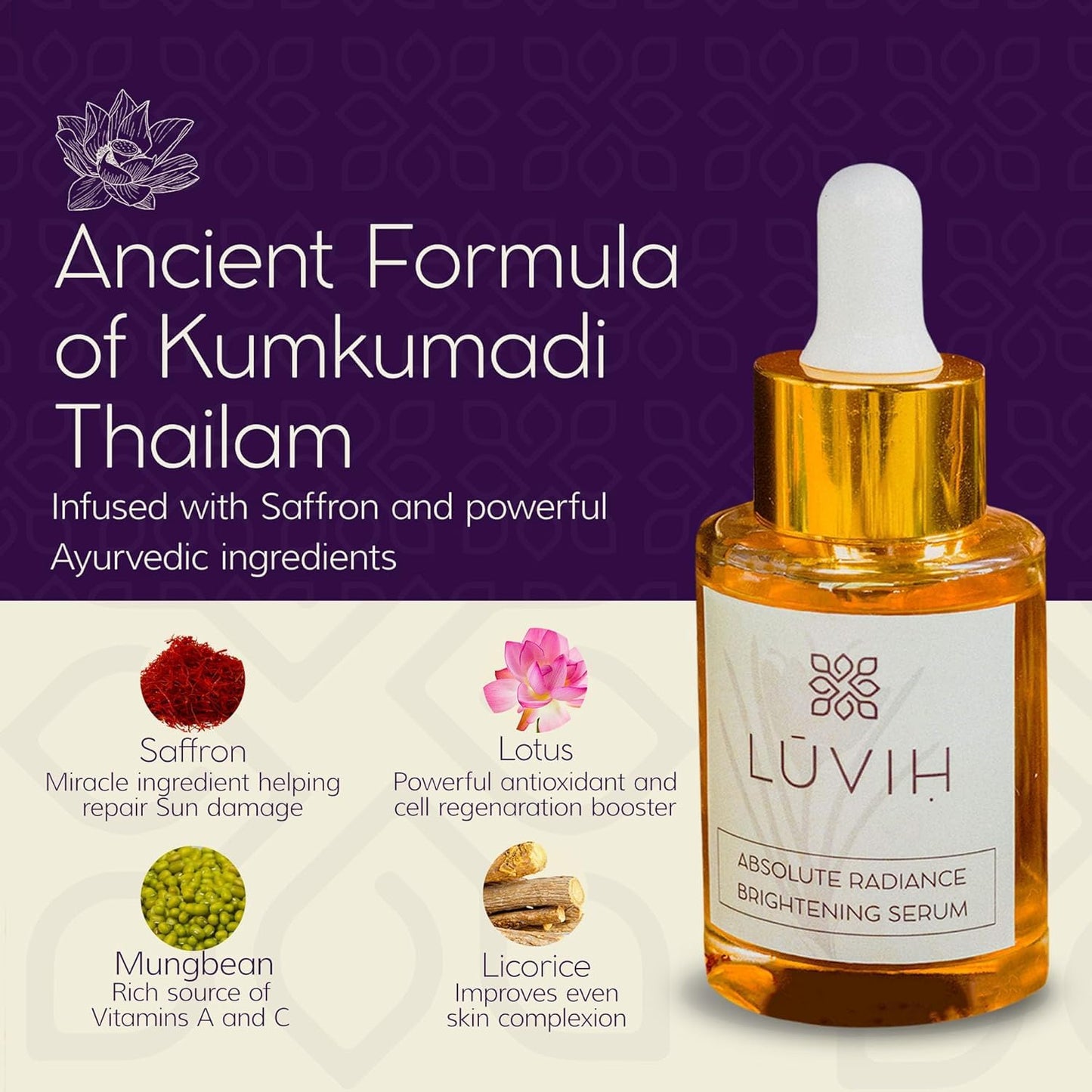 LUVIH Absolute Radiance Brightening Serum – Ayurvedic Dark Spot Corrector & Glow Serum for Women & Men – Nourishing Treatment for Dullness, Uneven Skin Tone & Sun-Stressed Skin – 30 mL