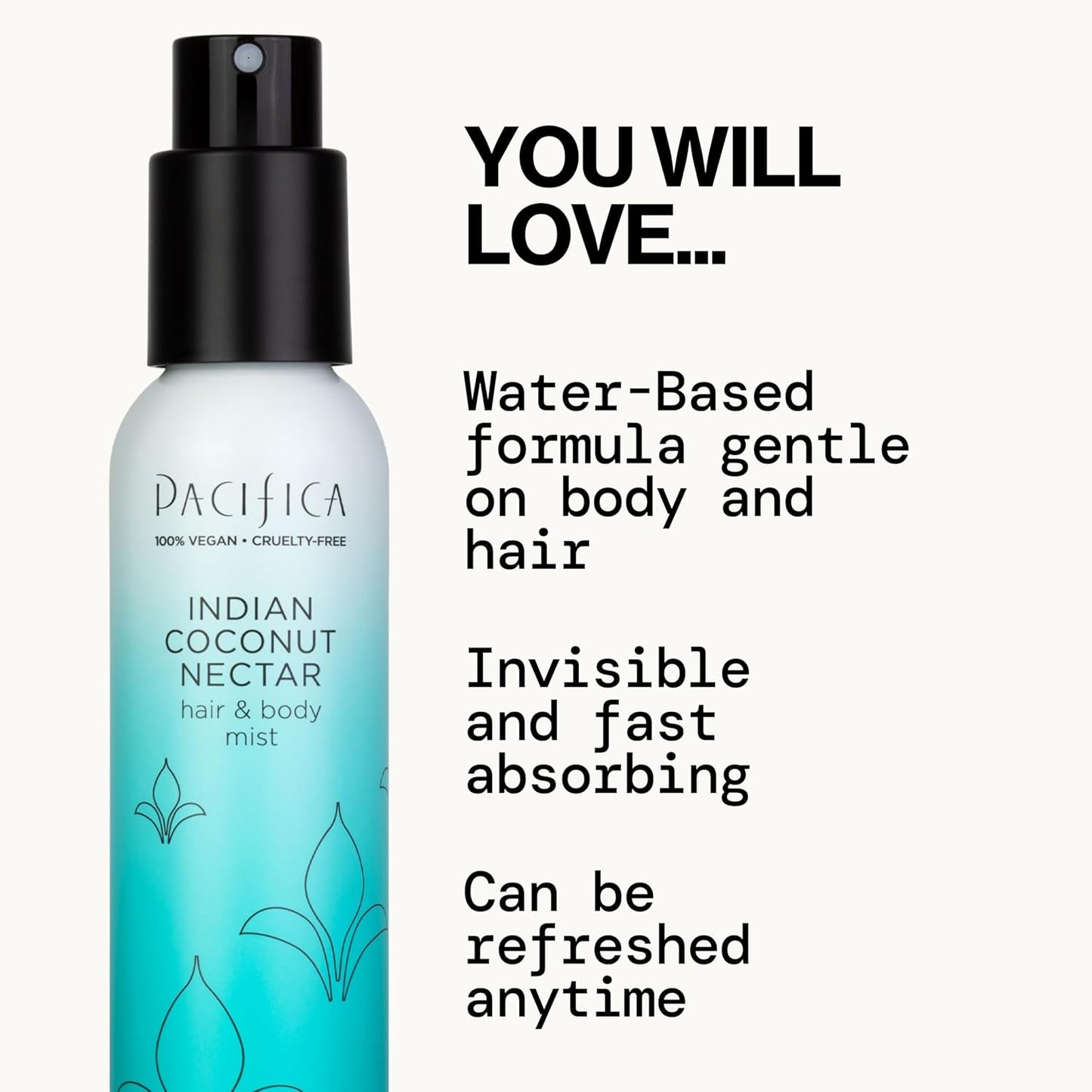 Pacifica Indian Coconut Nectar Hair Mist Perfume & Full Body Spray for Women - Body Mist Fragrance w/Tiare, Sugar, Vanilla, Almond & Amber Clean Beauty Alcohol-Free, Vegan & Cruelty-Free, 5 Oz