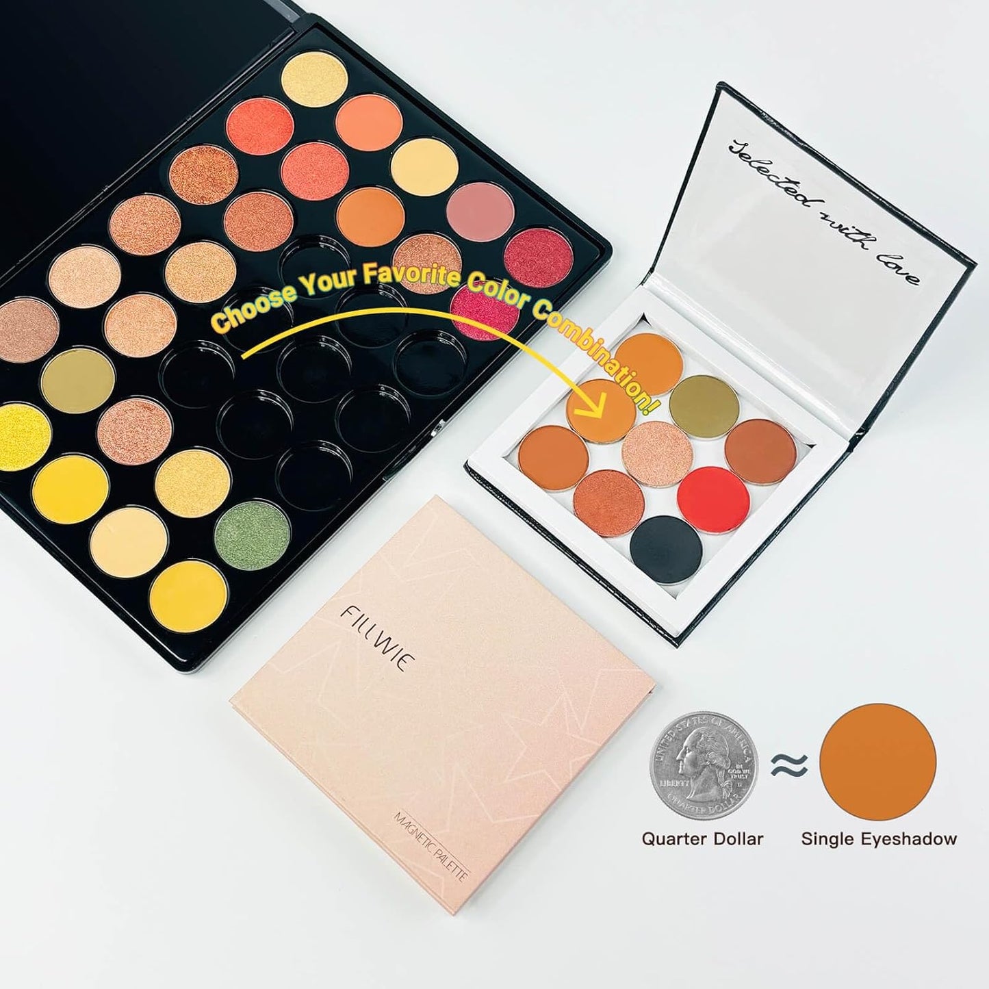 Pink Magnetic Refillable Makeup Palette with Mirror – Lightweight, Durable, Travel-Ready Case for Eyeshadow, Blush, Lipstick – Includes Spatula & 20 Stickers – Small, Waterproof Paperboard