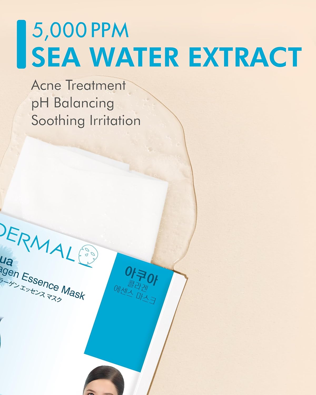 DERMAL Aqua Collagen Essence Full Face Facial Mask Sheet 23g Pak of 10