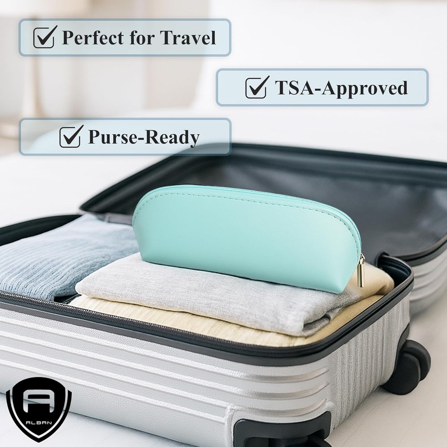 Alban Czech Glass Nail File Set with Manicure Stick & Vegan Leather Cosmetic Case (Green-Blue Nail Files, Light Blue Manicure Stick & Cosmetic Case)