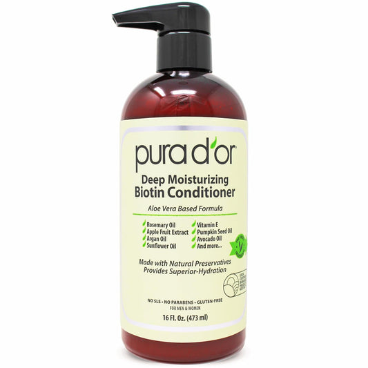 PURA D'OR Deep Moisturizing Biotin Conditioner Thickens, Softens, & Moisturizes Dry, Frizzy, Damaged Hair w/Argan Oil, Pumpkin, Rosemary, Honeysuckle, Vitamin E, Men & Women, 16oz