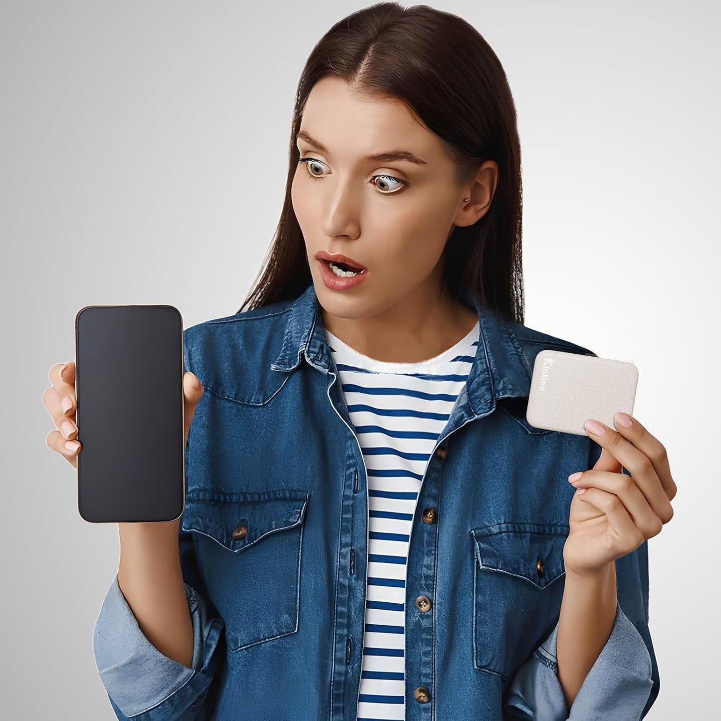 Kintion Rechargeable Pocket Mirror, Wheat Straw Material 1X/3X Magnification Portable Compact Mirror, Handheld Travel Mirror, Small Purse Mirrors for Women, Apricot