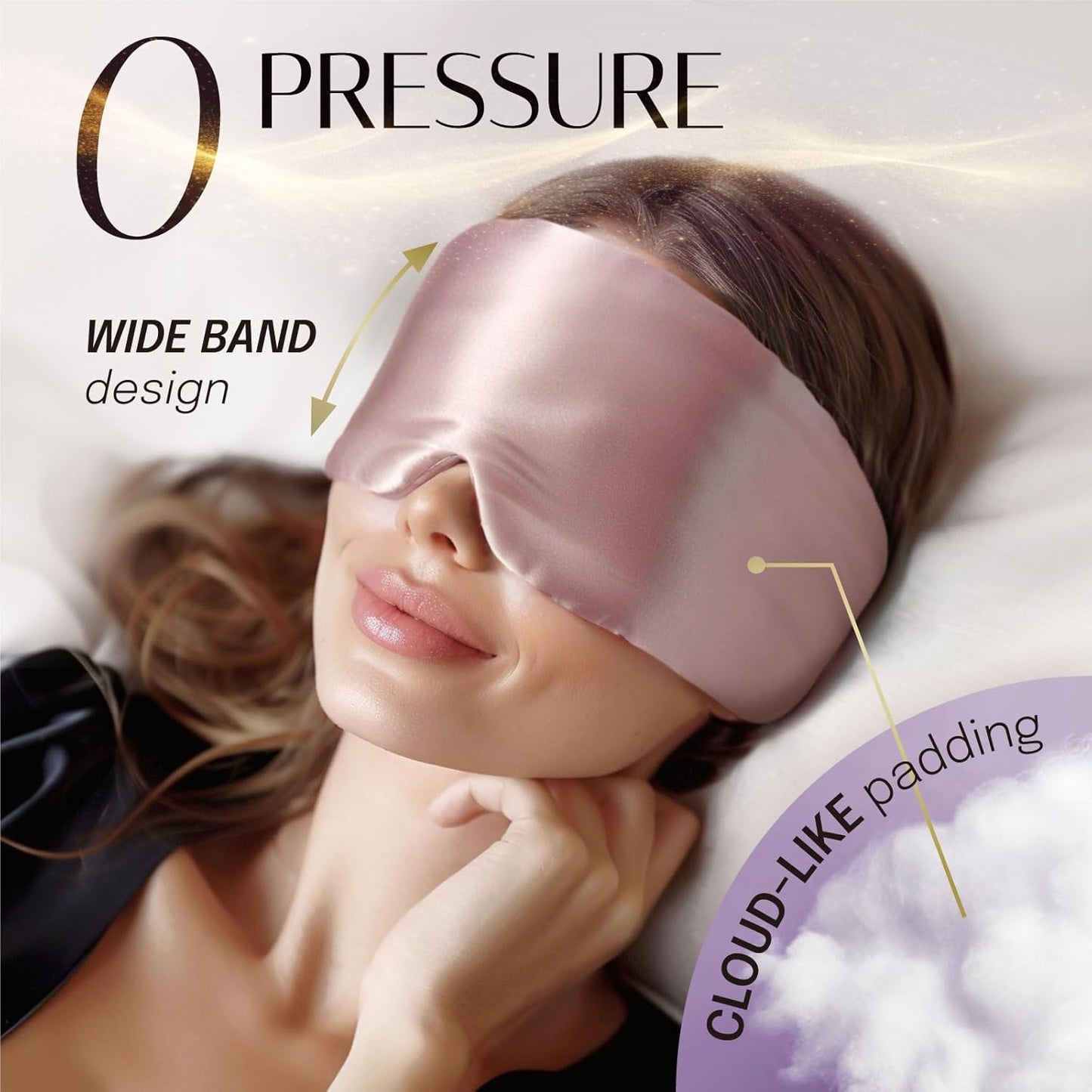 Silk Sleep Mask Soft Pressureless: 100% Mulberry Silk for Eye Skin Anti Wrinkles, Large Size for Total Blackout, Adjustable Wide Velcro Ear Cover