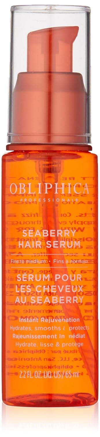 Obliphica Seaberry Leave in Hair Serum for Fine & Medium Hair - Vitamins and Omegas for Frizz Free & Nourished Hair - Hair Serum for Dry Hair and Growth - 2.2 Fl Oz