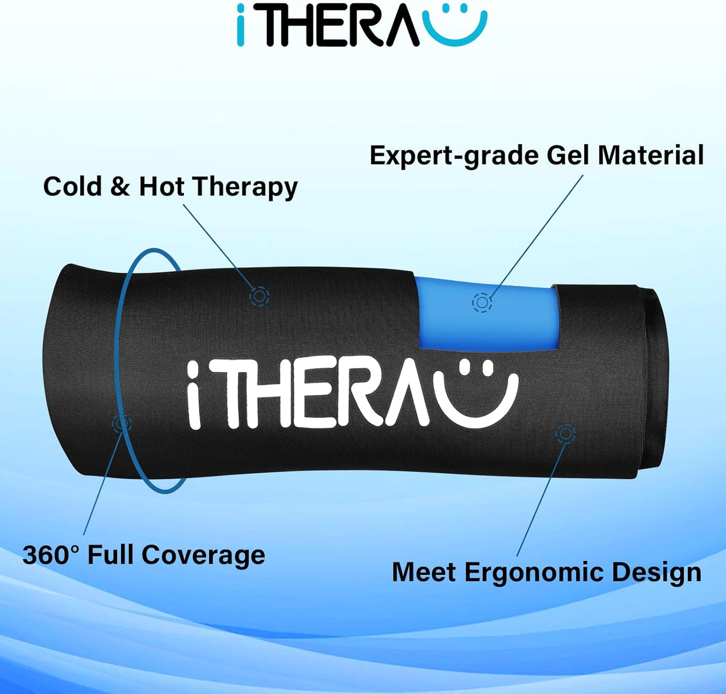iTHERAU Knee Ice Pack Wrap 2 Pack, Reusable Gel Cold Pack with Cold/Hot Therapy,Cold Compression Sleeve for Elbow, Knee, Calf & Ankle for Pain Relief, Swelling, Surgery, Sports Injuries -Black, L