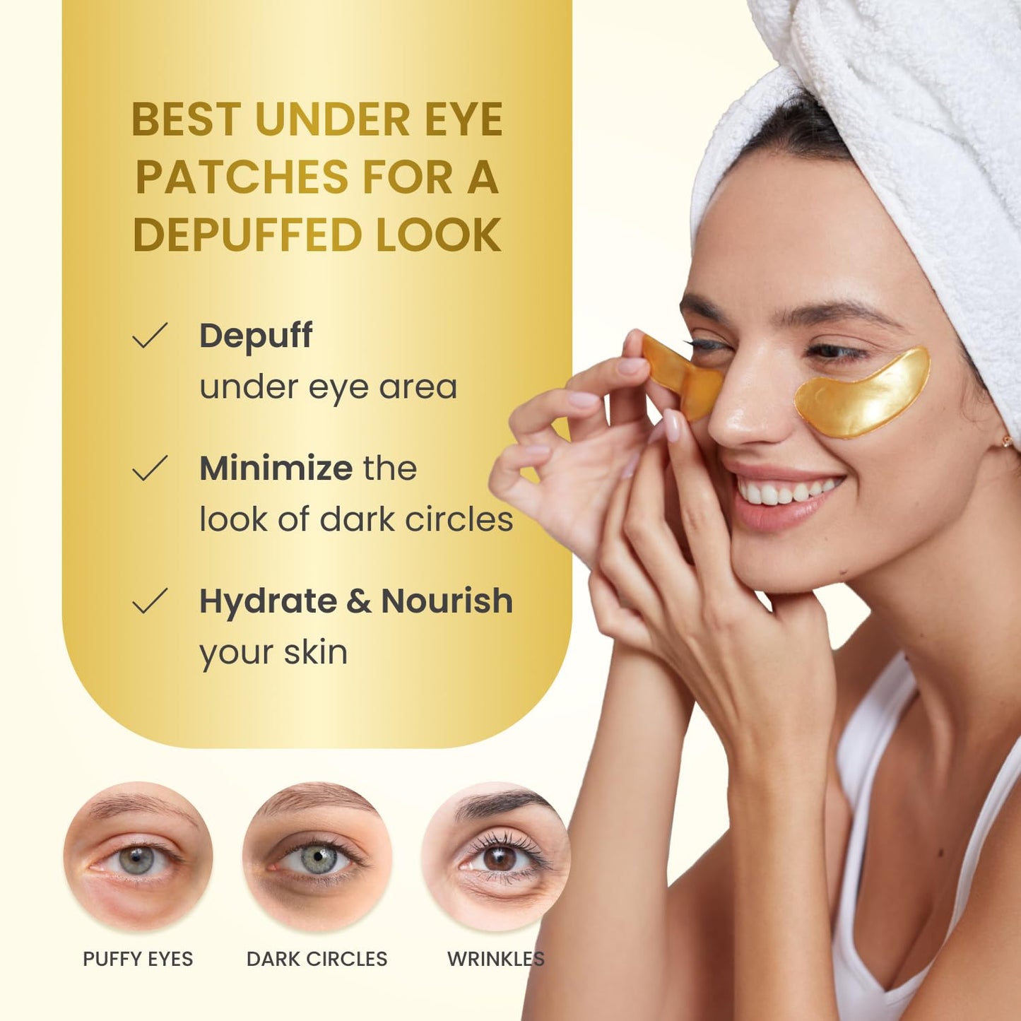 PLANTIFIQUE Gold Under Eye Patches for Puffy Eyes 40 Pairs | Under Eye Masks for Dark Circles | Puffiness Eye Gels with Collagen & Caffeine | Anti Aging Gold Eye Mask Skincare