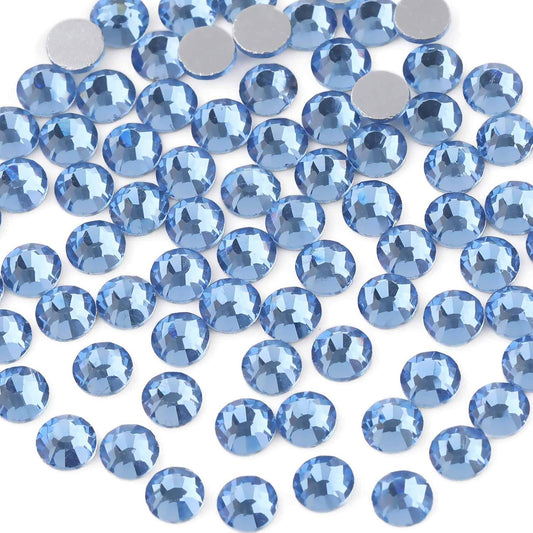 beadsland Flat Back Crystal Rhinestones Round Gems for Nail Art and Craft Glue Fix,Light Blue (6.4-6.6mm) SS30/288pcs