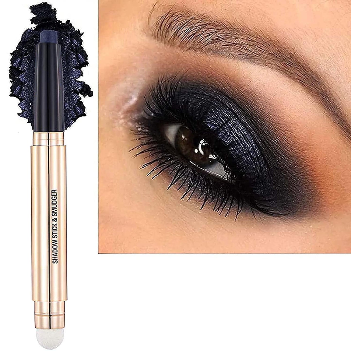 Midnight Black Eyeshadow Stick And Sponge Makeup Brush Cream Shimmer Smooth Shadow Pencil Eyeliner Long Lasting Waterproof Eye Shadow Highlighter Stick Hypoallergenic Multi-Dimensional Eyes Look # 12