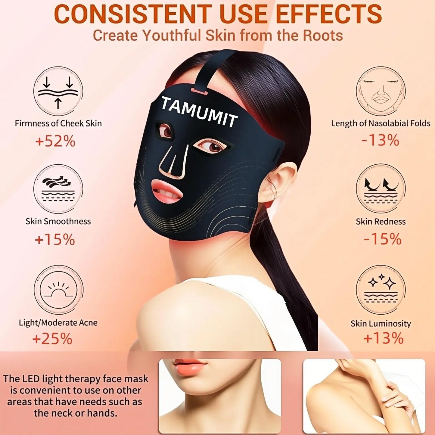 LED Light Therapy Mask for Woman 4 Professional Wavelengths, Facial Skin Care Mask,Red Light Therapy for Face,660 NM & 460 NM & 850 NM Wavelength for Home Use, Body Beauty Machine for Care at Home