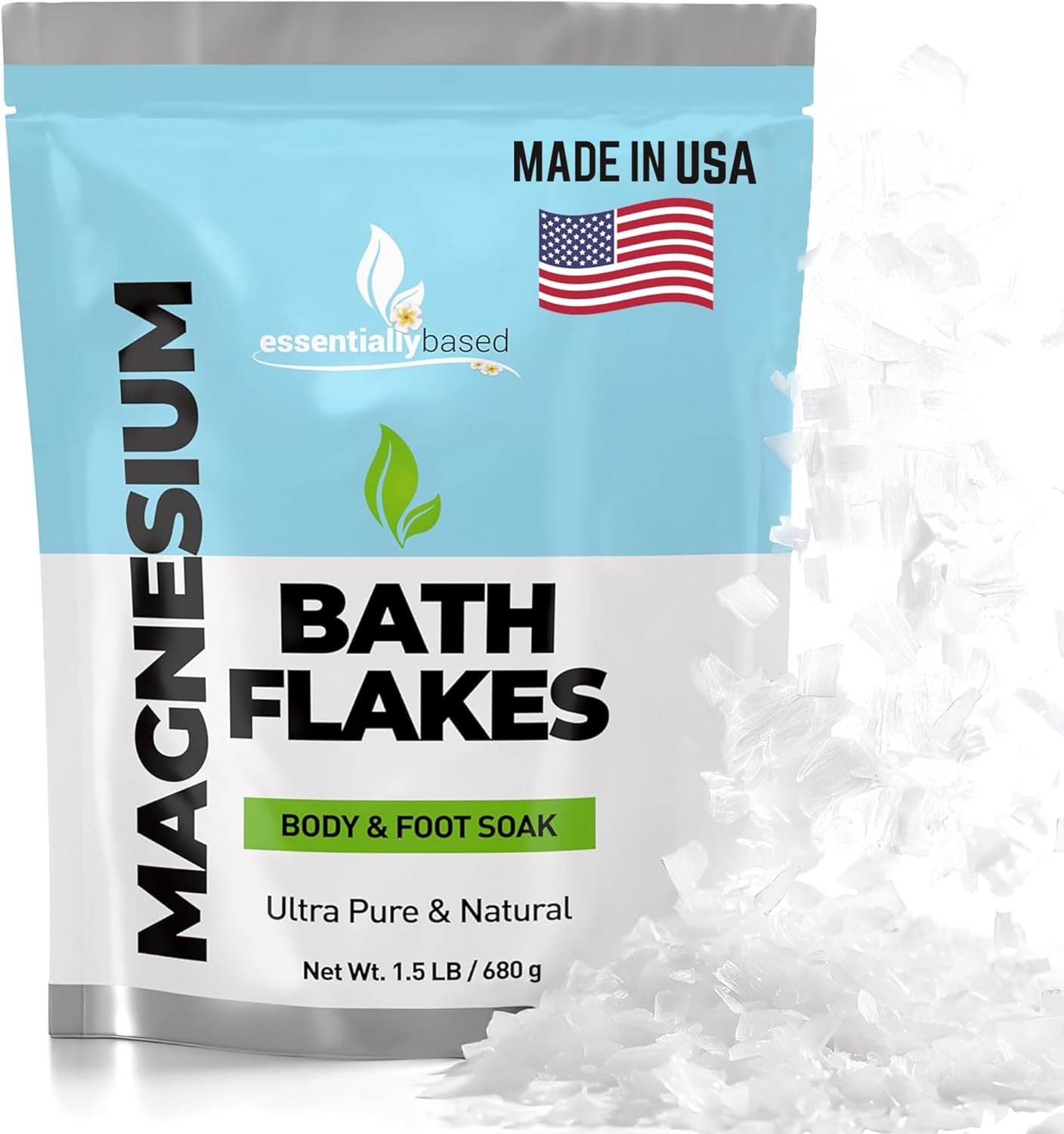 Magnesium Flakes - 1.5 LB Ultra Pure Magnesium Chloride Flakes in Resealable Pack - Use for Bath Soak or Foot Soak - A Better Alternative to Epsom Salt