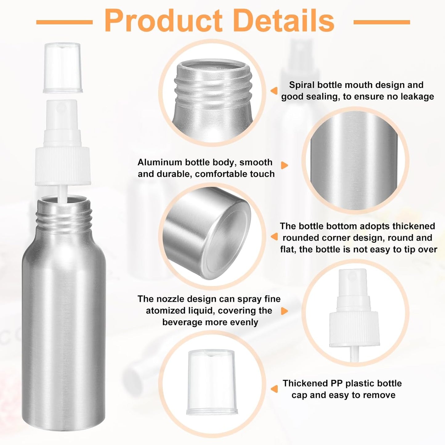HARFINGTON 3pcs Aluminum Fine Mist Spray Bottles 80ml/2.7oz Metal Small Liquid Alcohol Refillable Travel Container with White Plastic Nozzle Cap for Perfume Skincare Cosmetic Storage Bottle