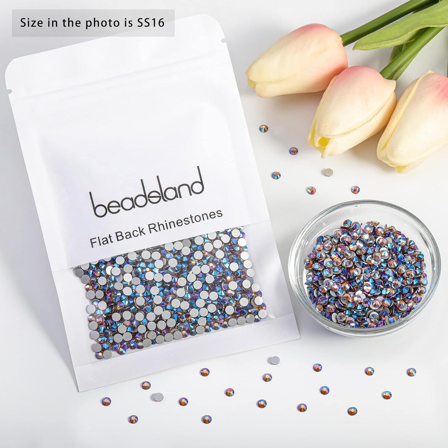 beadsland 1440 Pieces Flat Back Crystal Rhinestones Round Gems, Lt.Colorado Topaz AB,SS16,3.8-4.0mm