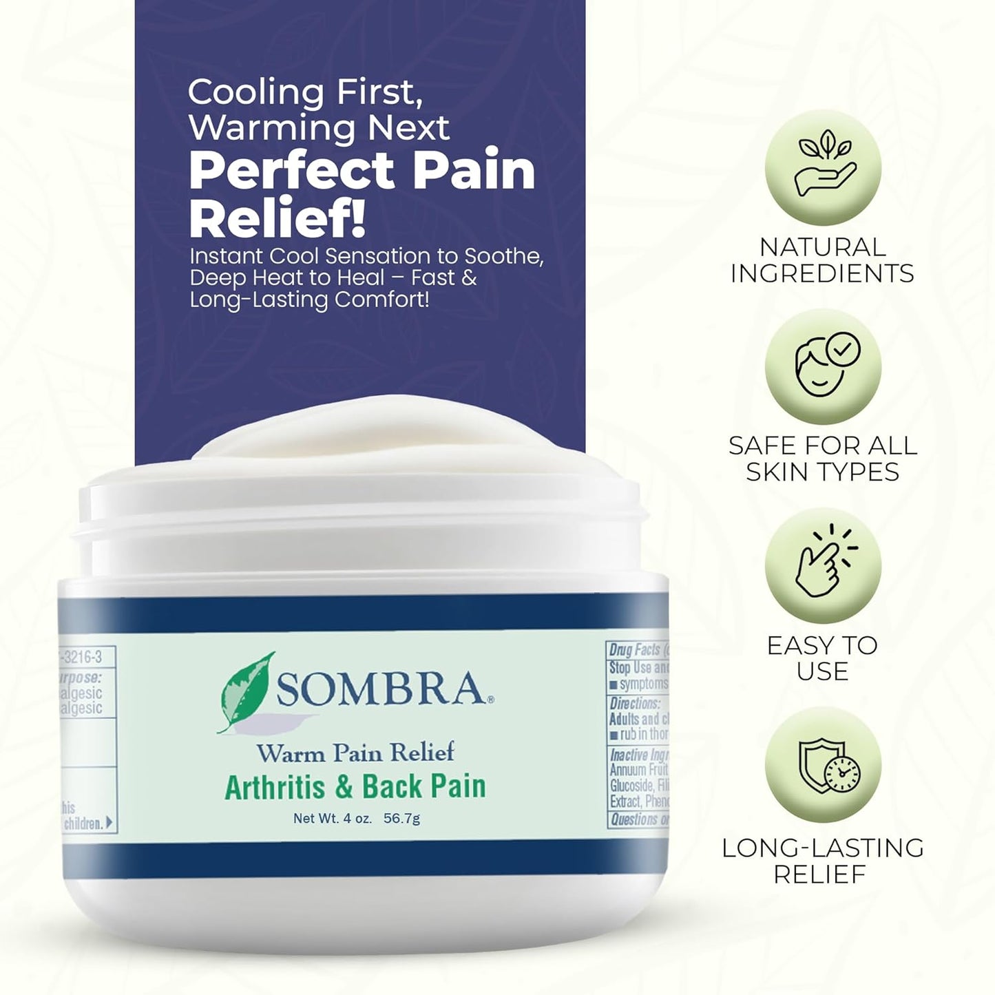 Sombra Warm Pain Relief Gel, Warm Relief for Arthritis and Chronic Pain Pre-Workout Muscle Rub Vegan Formula Free of Artificial Fragrances, Dyes, NSAIDs, Wax, Petroleum, Alcohol - 4oz Jar