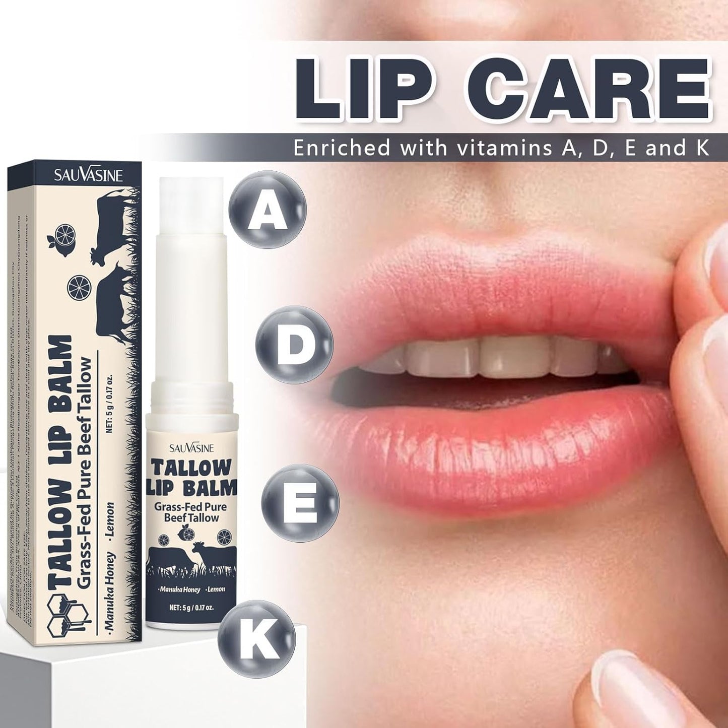 2PCS Tallow Lip Balm With Grass-Fed Beef Tallow & Manuka Honey Long-Lasting Moisturizing Lip For Cracked and Dull Lip, Natural Balm 5g/0.17oz