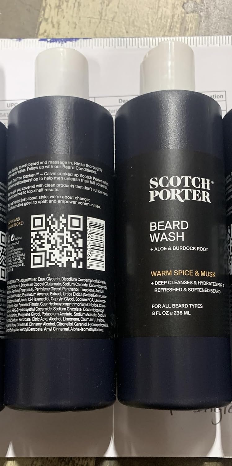 Scotch Porter Beard Collection – Cleanse, Moisturize, Soothe & Style Coarse, Dry Hair while Encouraging Growth for a Fuller/Healthier-Looking Beard – Includes Full-Size Wash, Conditioner, Oil & Balm