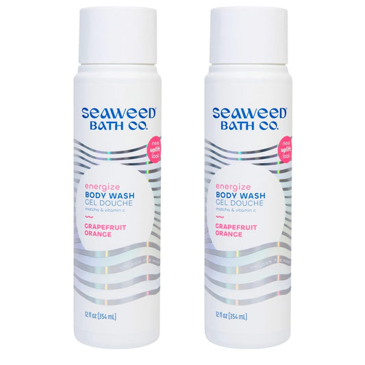 Seaweed Bath Co. Energize Body Wash - Grapefruit Orange | Foaming Shower Gel Cleanser with Natural Ingredients | Vegan, Paraben and Sulfate Free | For Women and Men | 12 oz (Pack of 2)