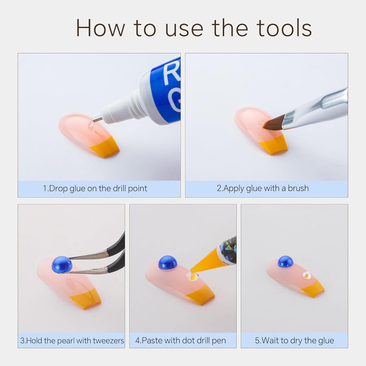 60g Blue White Pearls Rhinestones for Crafts Mixed Size 3mm-10mm AB Color Round Half Pearls Flatback Pearl Beads and Resin Rhinestones Set for Face Art with Gel