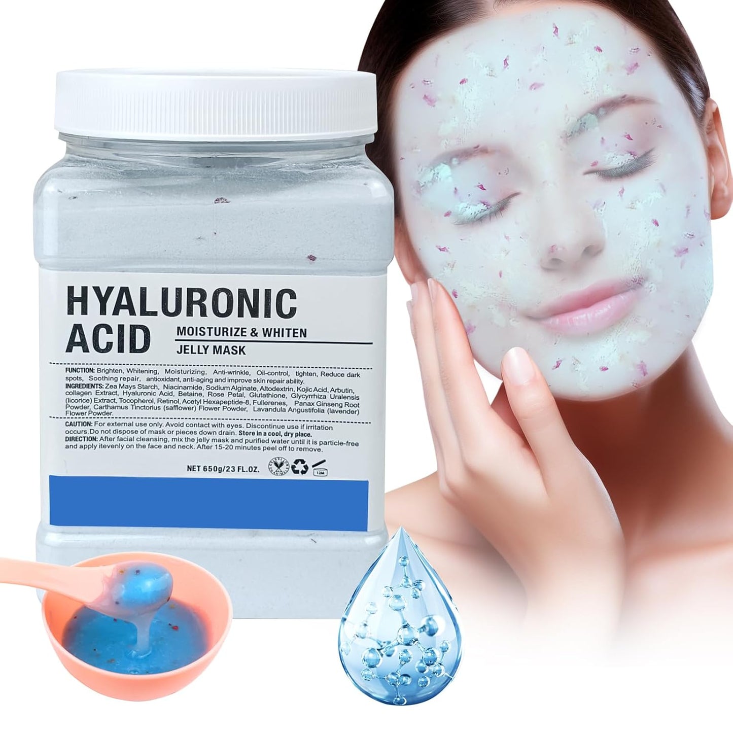 Jelly Mask for Facials Professional, Hydrating & Moisturizing Peel-Off Natural Gel Face Mask SkinCare, Professional Spa Use Jelly Face Masks, Deep Hydration & Glow 23 Fl Oz (Hyaluronic Acid)