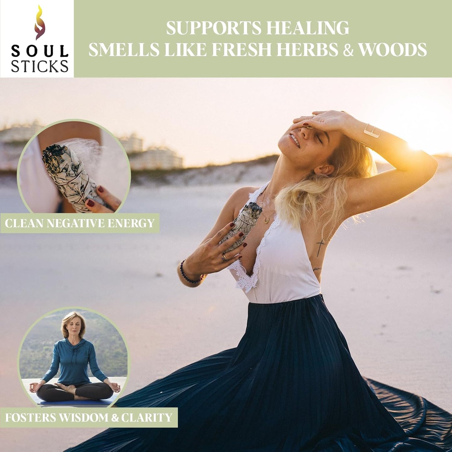 SOUL STICKS 9 Inch 3-Pack Organic California White Sage Smudge Sticks Bulk for Home Cleansing, Negative Energy Removal, Good Energy Meditation & Smudging Rituals | Pure Sage Bundles