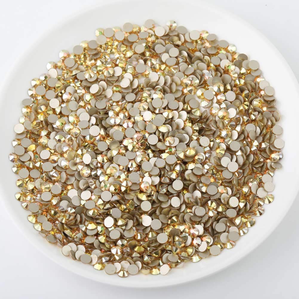 beadsland Flat Back Crystal Rhinestones Round Gems, Metal Sunlight (3.8-4.0mm) SS16/1440pcs