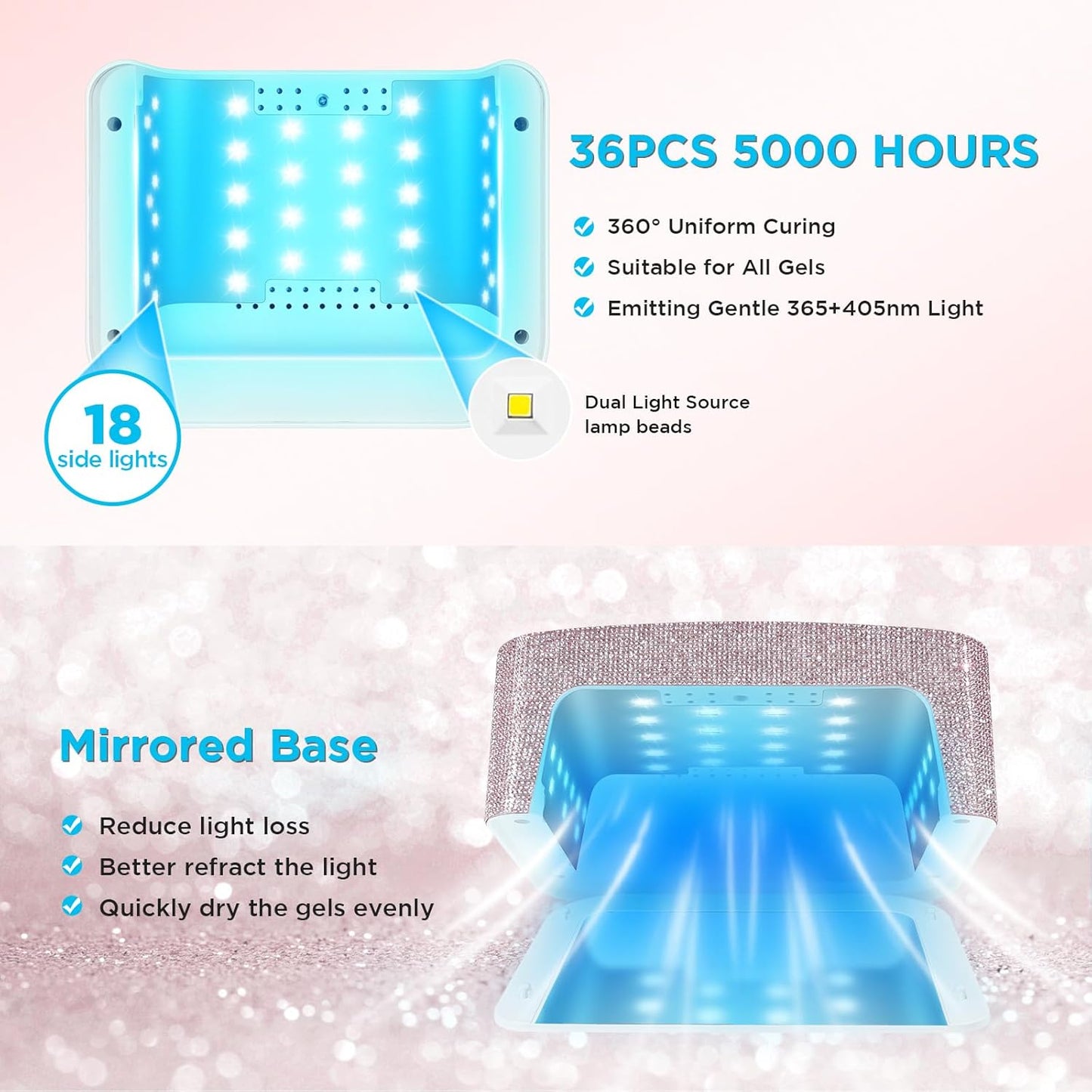 Cordless UV Nail Lamp, Rechargeable UV Light for Gel Nails, LED Nail Lamp with 4 Timer Modes, Gel Nail UV Light Decorate with Sparkling Nail Rhinestones