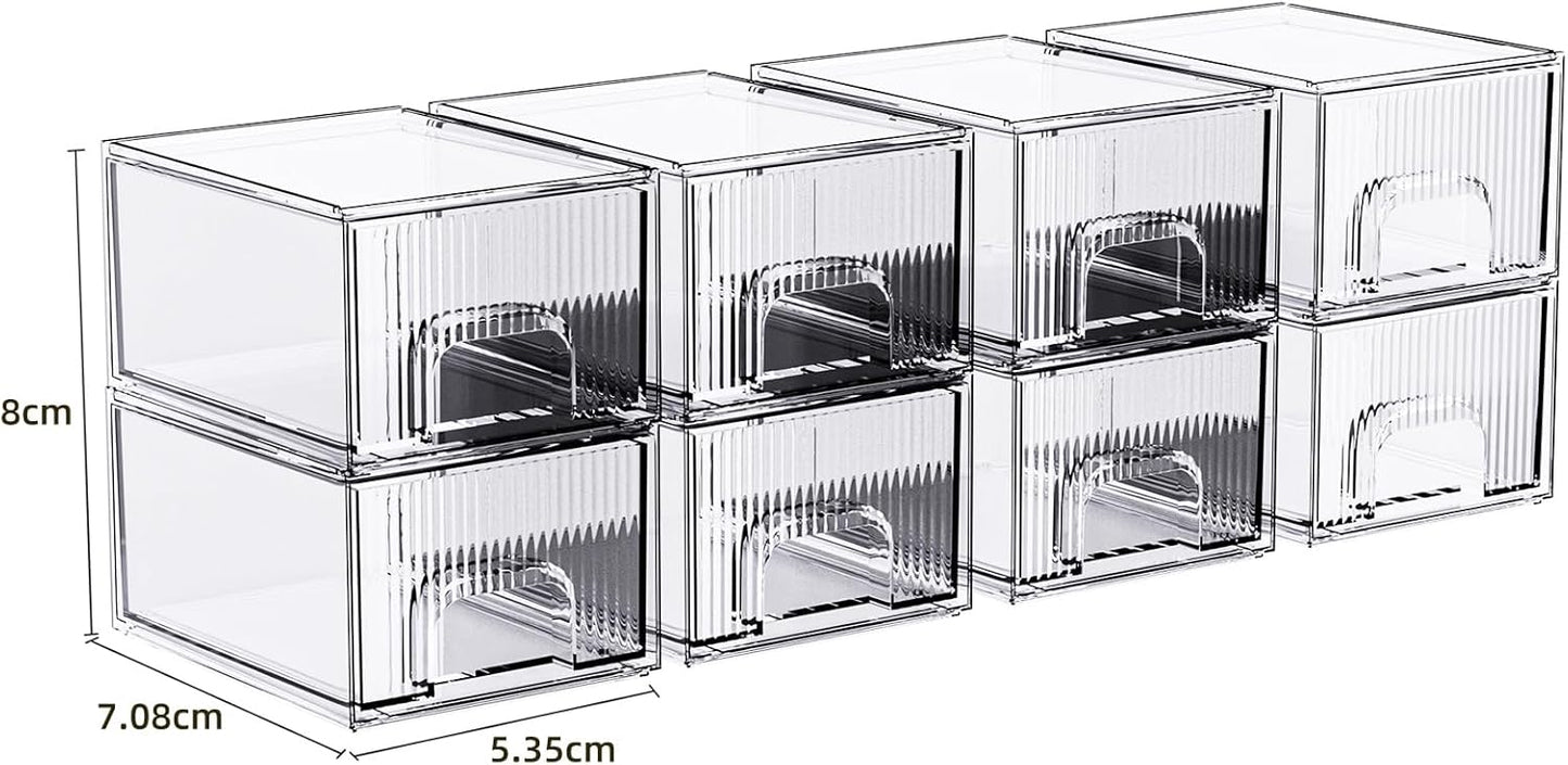 ZJIAI 8 Pack Clear Stackable Storage Drawer, Acrylic Drawer, Cosmetic Organizer, Plastic Organizer for Dresser, Under, Kitchen Cabinet, Pantry, Home Organization and Storage