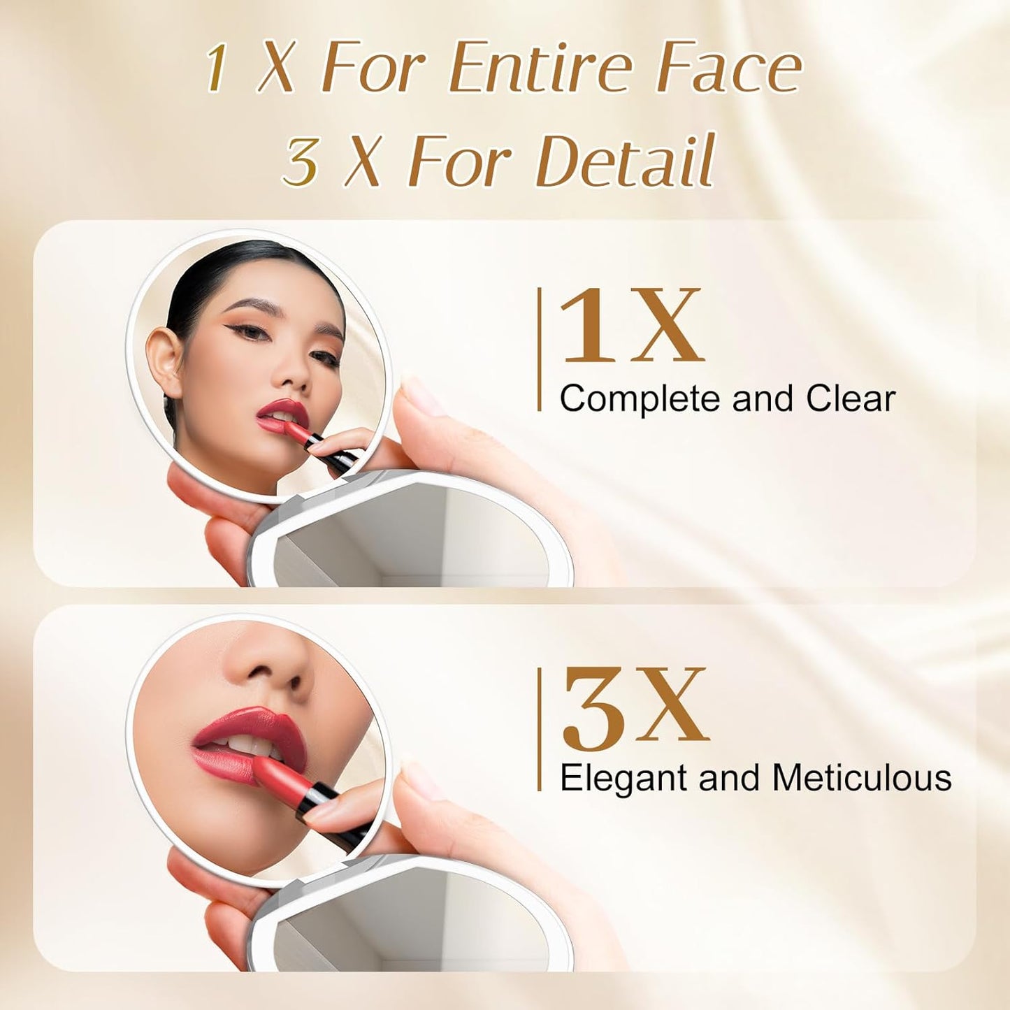 Compact Mirror with Light, 1X/3X Magnification LED Pocket Mirror with USB Data Cable,Mini Mirror for Purse, Pocket,Travel and Present (White)