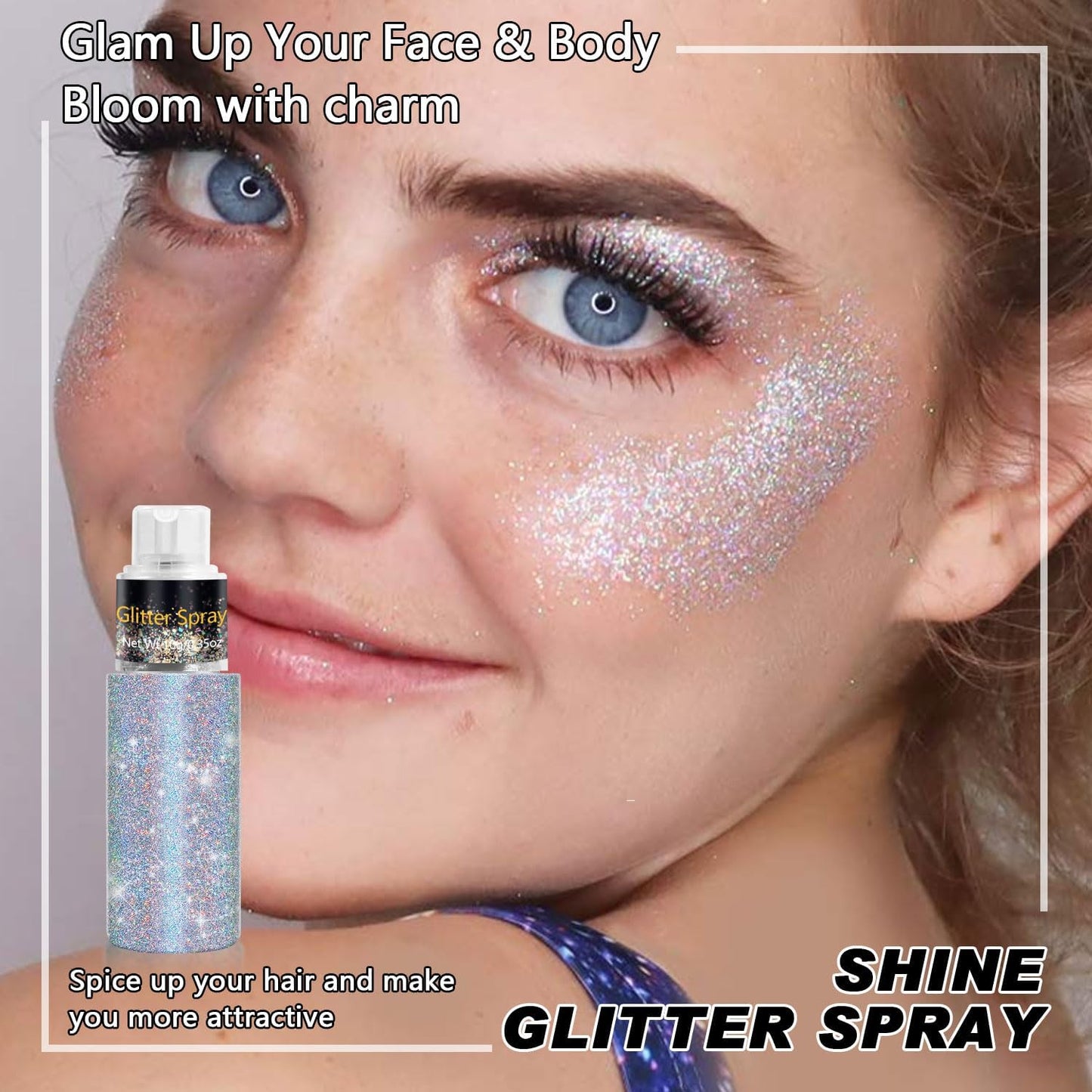 Hair and Body Glitter Spray, Holographic Glitter Highlighter Powder, Face Body Clothes Shiny Glitter, Loose Shimmer Hairspray Festival Rave Prom Accessories, 10g (07# Rainy-Rainbow)
