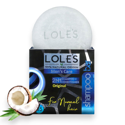 LOLE'S Shampoo Bar and Conditioner, 2in1 Men's Care for Cleaning Hair, Body and Beard, Coconut Scent, 99% Natural Origin, Sustainably Sourced, 3.5Oz