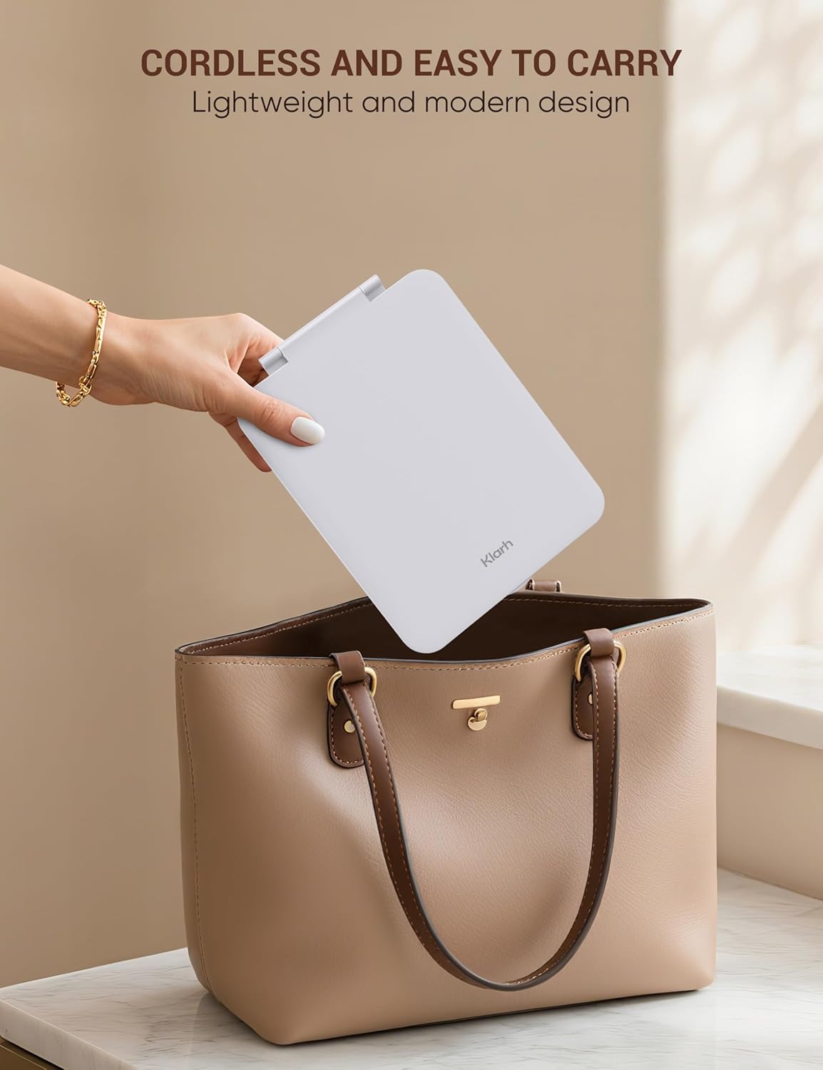 Travel Makeup Mirror with 1X/10X Magnifying, Portable Folding Make Up Tabletop Mirror for Office, Compact Vanity Mirror for Travel (Pearl White, No LED Lights)