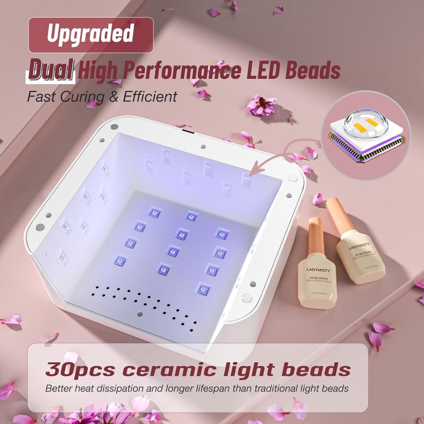 268W UV Nail Lamp Cordless, LadyMisty UV Light for Gel Nails with Convenient Knob, Dual Light Source Precise Curing & LCD Display Screen, Portable Wireless Nail Lamp, Fast Curing for Nail Salon & Home