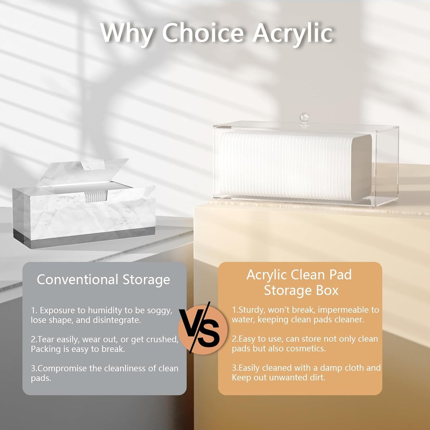 Acrylic Clean Pad Storage Box for Clean Skin Club - Cotton Holder, Square Organizer (Pads Not Included) - Horizontal With Lid