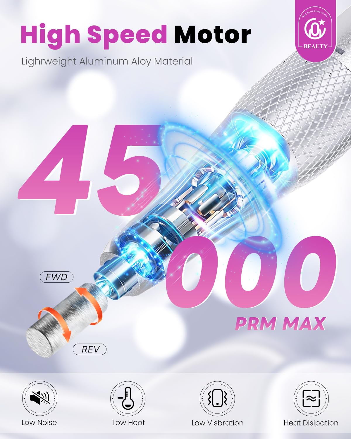 CozyZen Cordless Electric Nail Drill, 45000 RPM Rechargeable Diamond E-File, Portable & Low Noise for Acrylic/Gel Nails, Manicure & Pedicure - Professional & Home Use