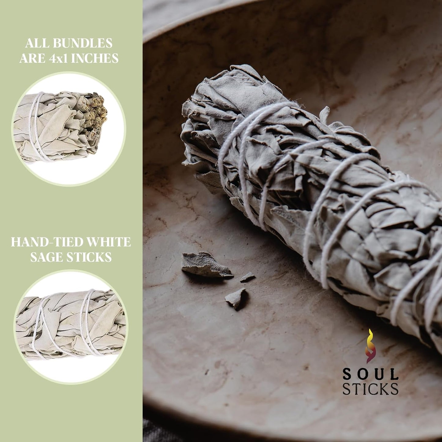 SOUL STICKS 4 Inch 25 Pack Organic White Sage Smudge Smudging Sticks | Bulk Quantities for Home Cleansing, Good Energy Meditation & Smudging Rituals | Sustainably Sourced California White Sage Bundle