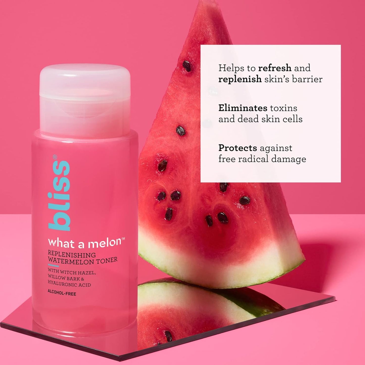 Bliss What a Melon Replenishing Watermelon Hyaluronic Acid Toner - 7 Fl Oz - Witch Hazel & Willow Bark - Hydrates, Refreshes and Energizes Tired Skin - Clean - Vegan & Cruelty-Free