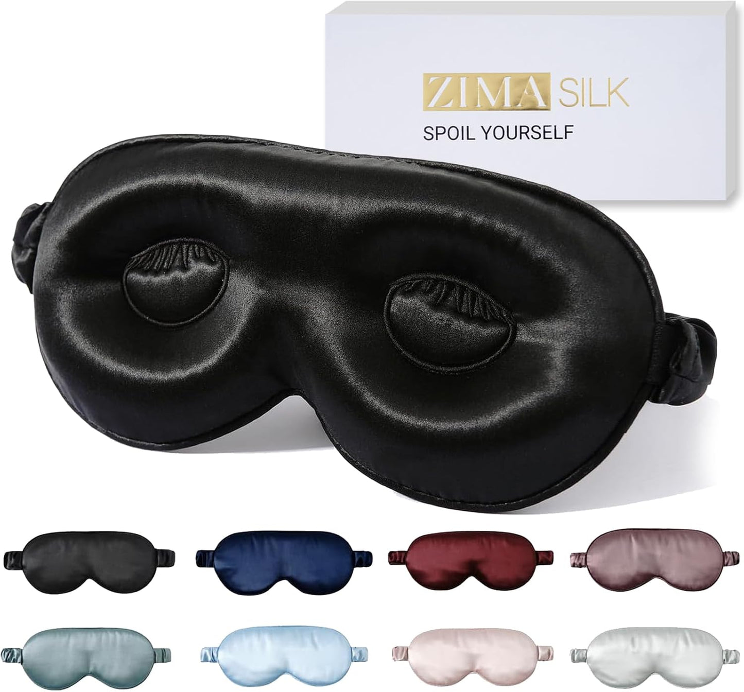 ZIMASILK Adjustable 22 Momme 100% Pure Mulberry Silk Sleep Mask, 3D Contoured Cup Eye Mask for Sleeping, Super Soft Breathable Blindfold, Perfect Blocks Light for Sleeping (Black)