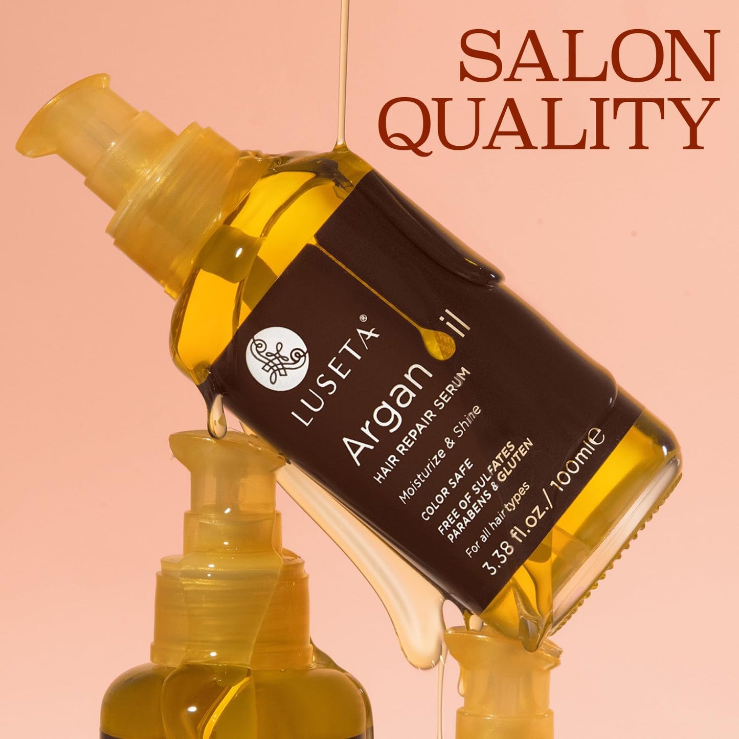 L LUSETA Argan Oil Hair Serum, 100% Pure Argan Oil for Frizzy Control Dry Damage , Repair, Shine Smoothing Strengthening & Nourishing, 3.38 Fluid Ounces