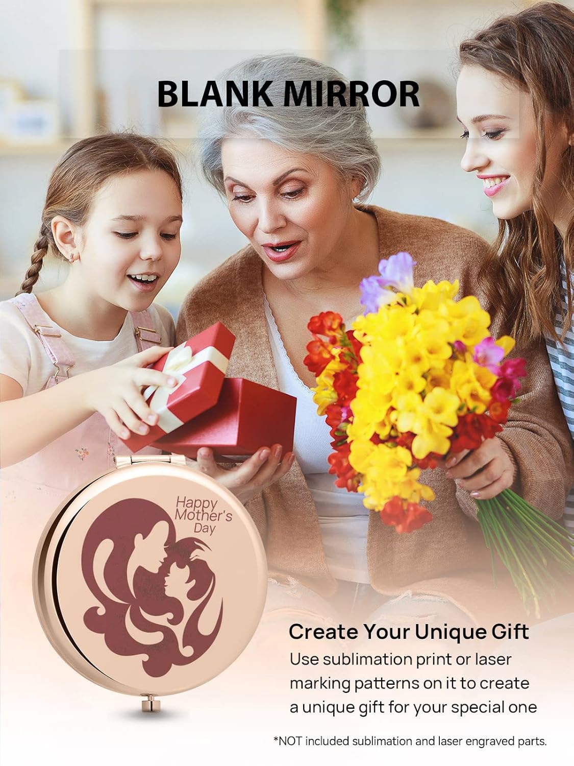 Compact Mirror Bulk, Pack of 6 Double-Sided 1X/2X Magnifying Metal Makeup Mirrors(Round, Rose Gold)