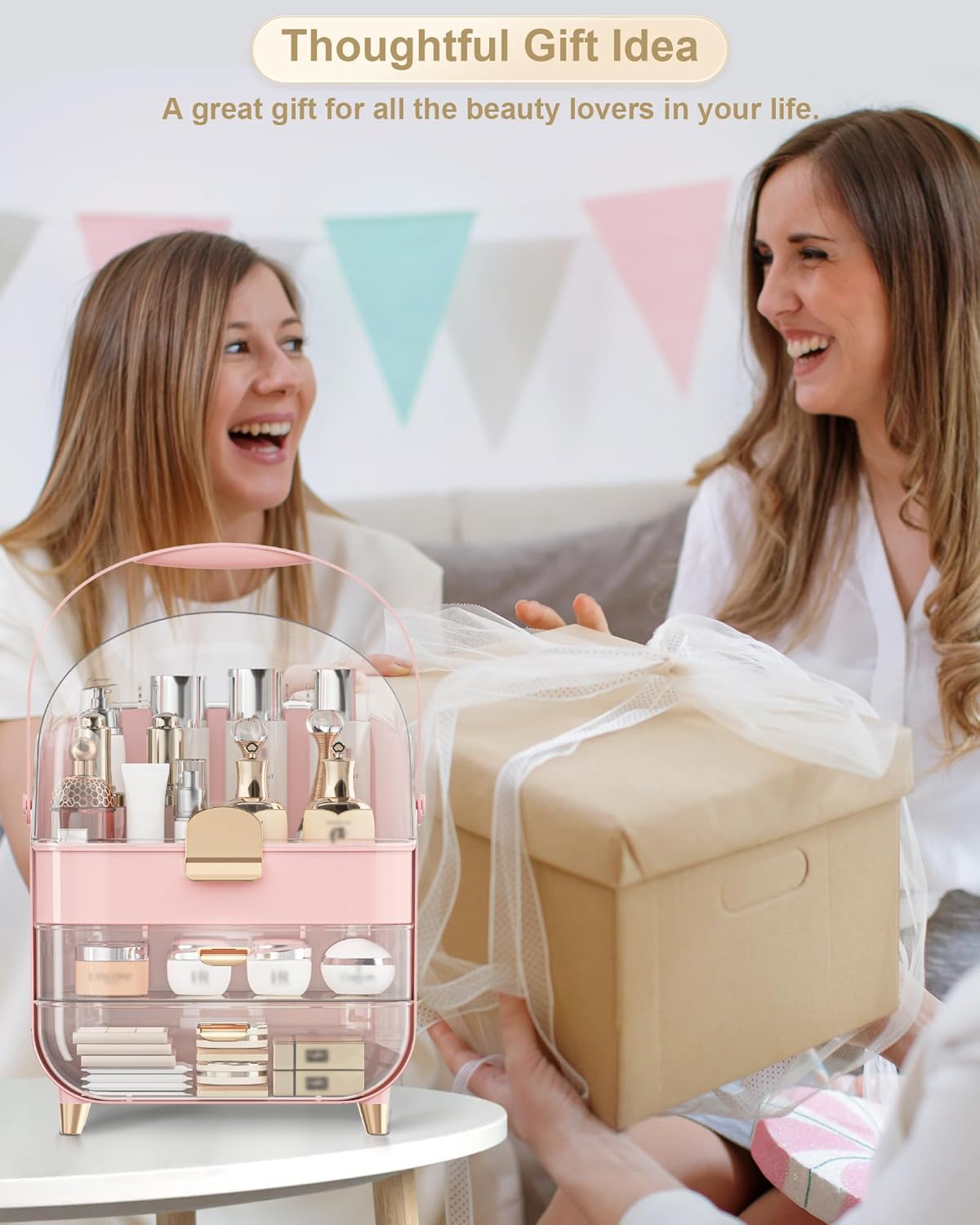 Makeup Organizer, Skincare Holder Bathroom Counter Organizer, Storage Box Cosmetic Display Cases, Teen Girl Gifts Trendy Stuff Make up Organizers for Vanity, Dresser, Countertop (Pink)