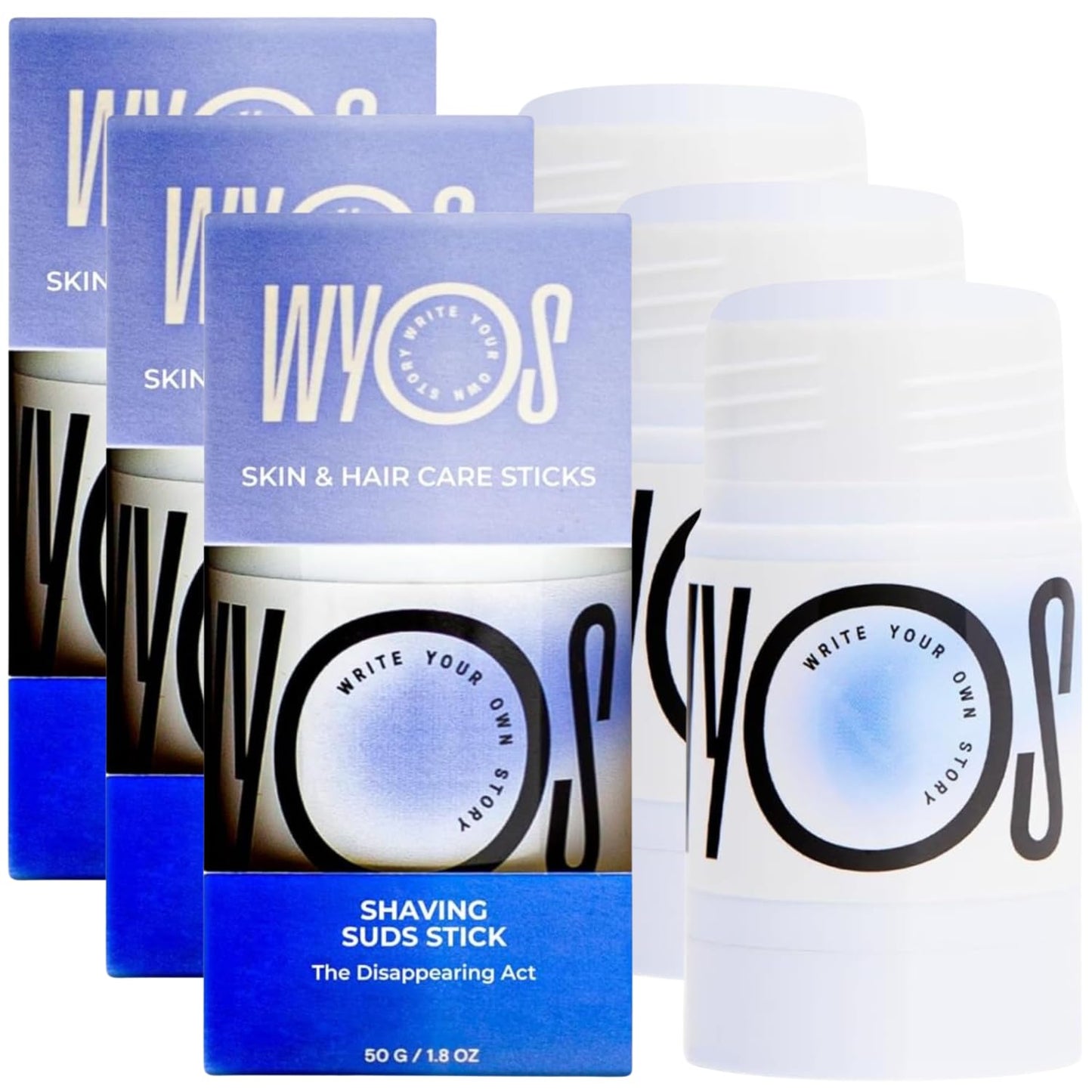 WYOS Shaving Cream Stick, 3 Pack Shaving Soap Bar, Shave Stick, Travel Shaving Cream, Leak & Mess Free, Hydrating Smooth Lather, Sensitive Skin, Travel Size, Clean Formula, Sulfate & Paraben Free
