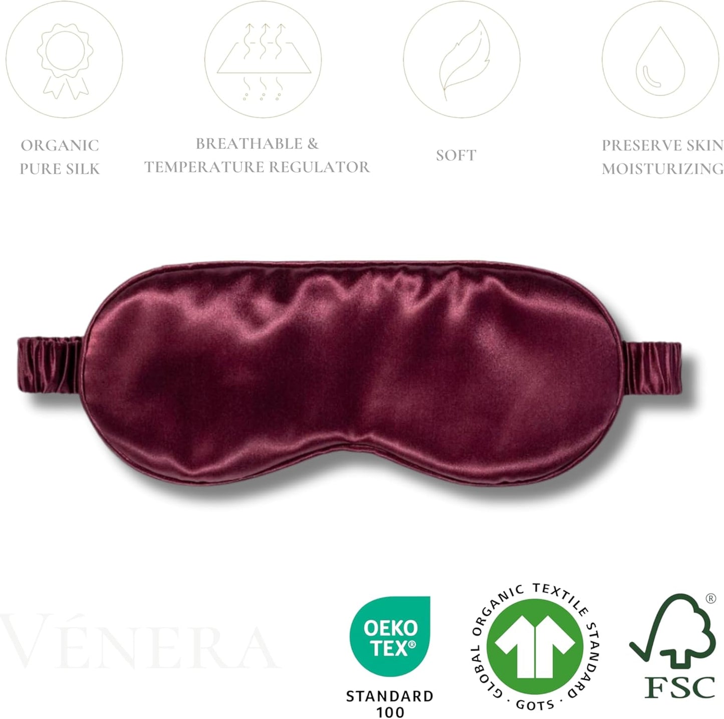 Silk Sleep Mask - 100% Pure 22 Momme Mulberry Silk Eye Sleeping Mask for Women and Men - Blackout Eye Mask for Sleeping (Burgundy)